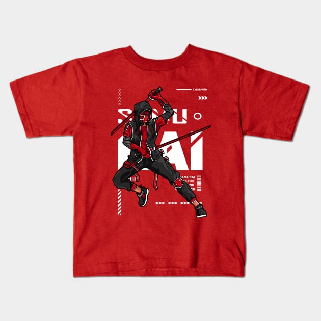 Modern Samurai Hero Cyberpunk Kids T-Shirt by Christosign